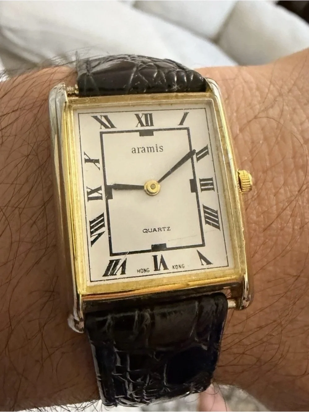 Vintage Aramis Quartz Tank Watch - Gold Plated Roman Numeral Dress Unisex Watch